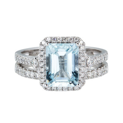 Limited Edition Aquamarine & 1/2 ct. tw. Diamond Ring Set in 14K White Gold