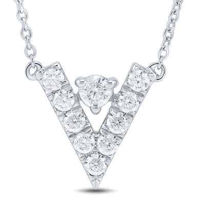 Lab Grown Diamond Chevron Necklace in 10K White Gold (1/4 ct. tw.)