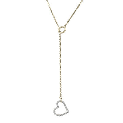 Diamond Drop Heart Y-Necklace in 10K Yellow Gold (1/10 ct. tw.)