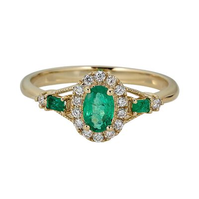 Emerald & 1/7 ct. tw. Diamond Ring in 10K Yellow Gold