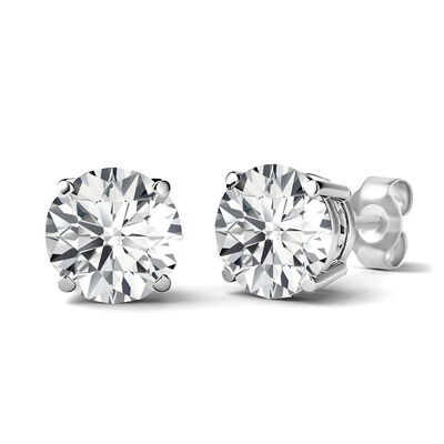 Round Diamond Stud Earrings with Crown Setting in 14K White Gold (1 1/2 ct. tw.)
