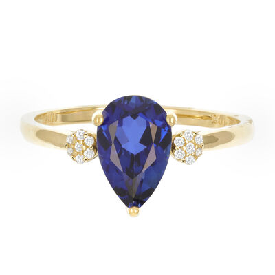 Lab-Created Blue Sapphire and Diamond Accent Ring in 10K Yellow Gold