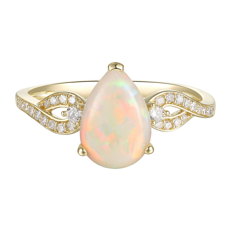 Pear-Shaped Opal Ring with Diamonds in 10K Yellow Gold &#40;1/7 ct. tw.&#41;