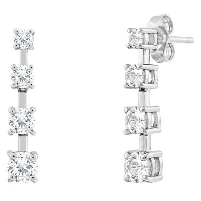 Lab-Created White Sapphire Graduated Four-Stone Earrings in Sterling Silver