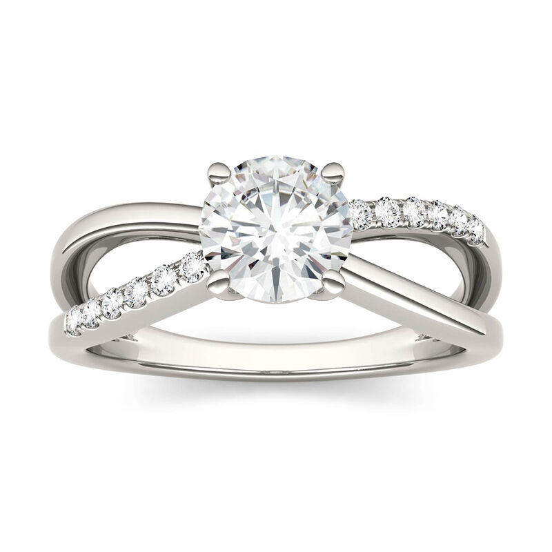 Round Moissanite Ring with Crisscross Band in 14K White Gold &#40;1 1/8 ct. tw.&#41;
