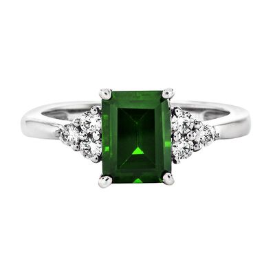Lab Created Emerald & White Sapphire Ring in Sterling Silver