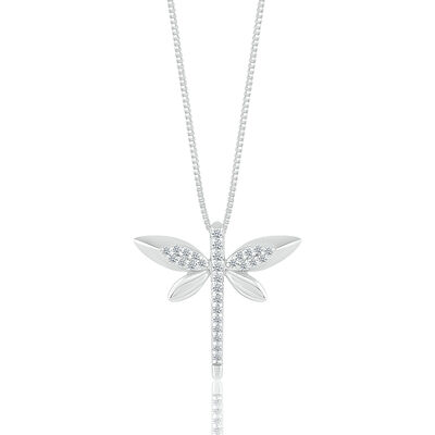 Diamond Dragonfly Pendant in Sterling Silver (1/8 ct. tw.)