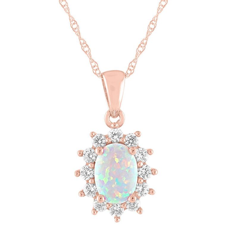 Lab Created Opal &amp; White Sapphire Pendant in 10K Rose Gold
