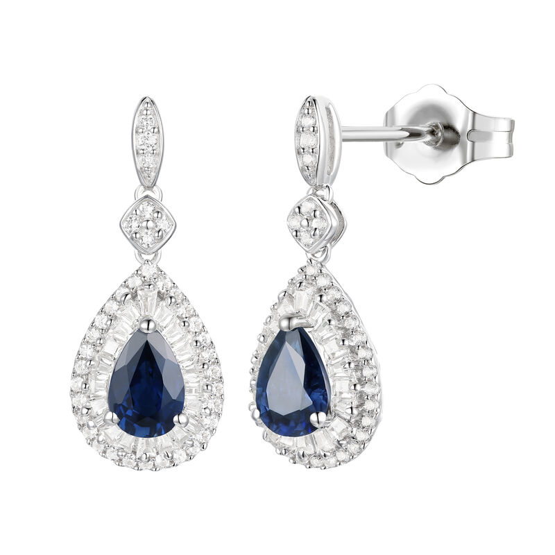 Blue Sapphire and Diamond Drop Earrings in 10K White Gold &#40;3/8 ct. tw.&#41;