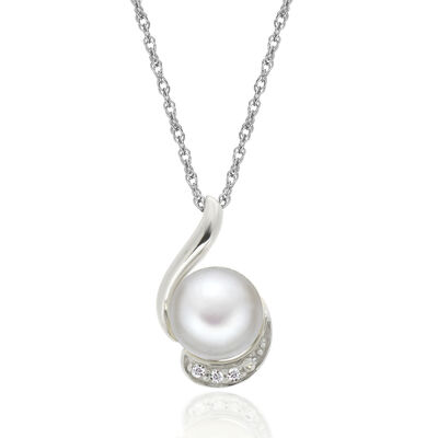 Freshwater Pearl & Lab-Created White Sapphire Pendant in Sterling Silver