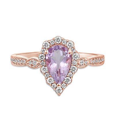 Pear-Shaped Rose De France Amethyst & Diamond Engagement Ring in 14K Rose Gold (1/3 ct. tw.)