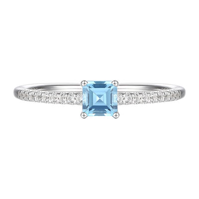 Blue Topaz and Lab Created White Sapphire Ring in Sterling Silver
