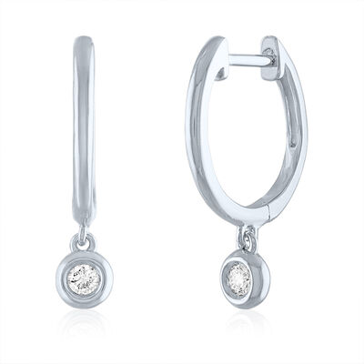 Dangle Hoop Earring with Diamond Accent in Sterling Silver
