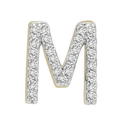 Single-Letter Stud Earring “M” with Diamond Accents in 10K Yellow Gold
