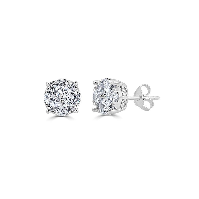 Diamond Cluster Stud Earrings with Filigree Setting in 10K White Gold &#40;1 ct. tw.&#41;