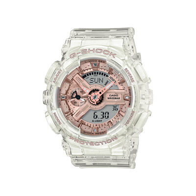 Ladies Skeleton Watch with Translucent Resin & Rose-tone Dial