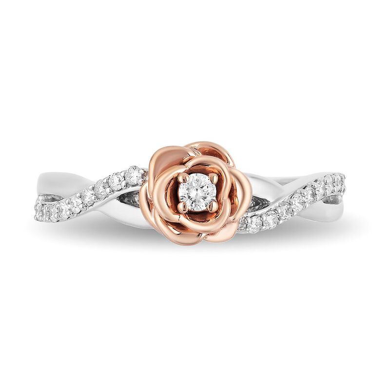 Enchanted Disney Belle 1/5 ct. tw. Diamond Rose Ring in Sterling Silver &amp; 10K Rose Gold