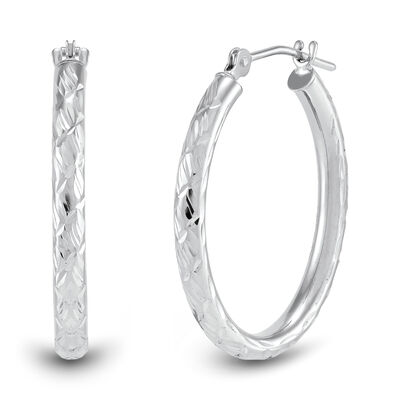 Diamond Oval Hoop Earrings in 10K White Gold 