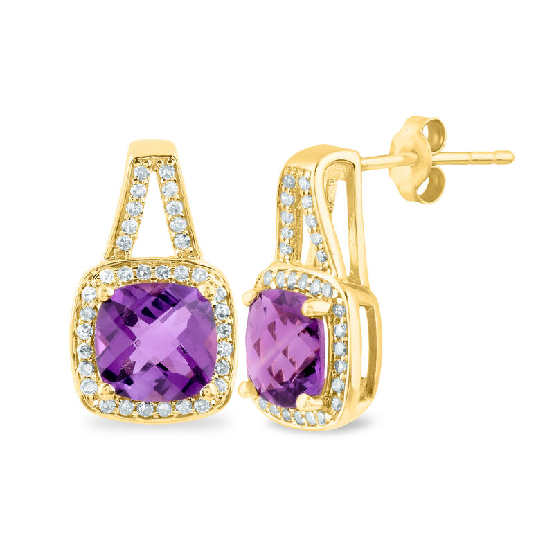 Amethyst and Diamond Earrings in 10K Yellow Gold &#40;1/5 ct. tw.&#41;