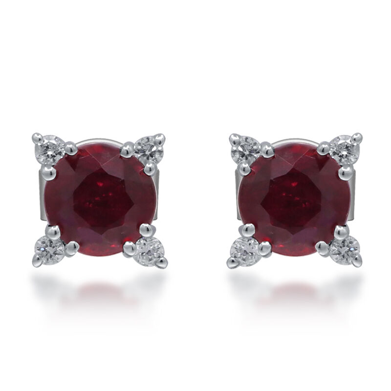 Ruby and Diamond Accent Stud Earrings in 10K White Gold