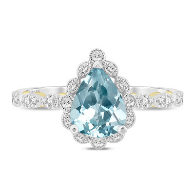 Tallulah Aquamarine & Diamond Engagement Ring In 14K White and Yellow Gold (1/5 ct. tw.)