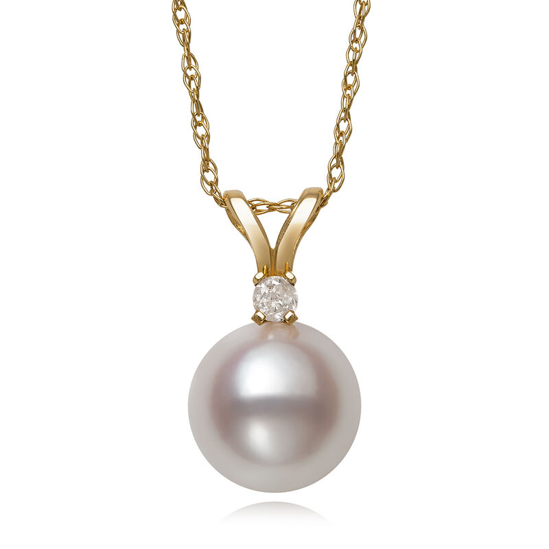 Single Freshwater Pearl Necklace with Diamond Accent in 10K Yellow Gold, 7-7.5mm