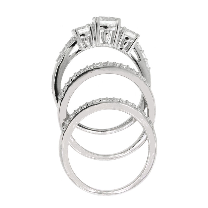 Lab Created White Sapphire Stackable Ring Set with Three Pieces in Sterling Silver