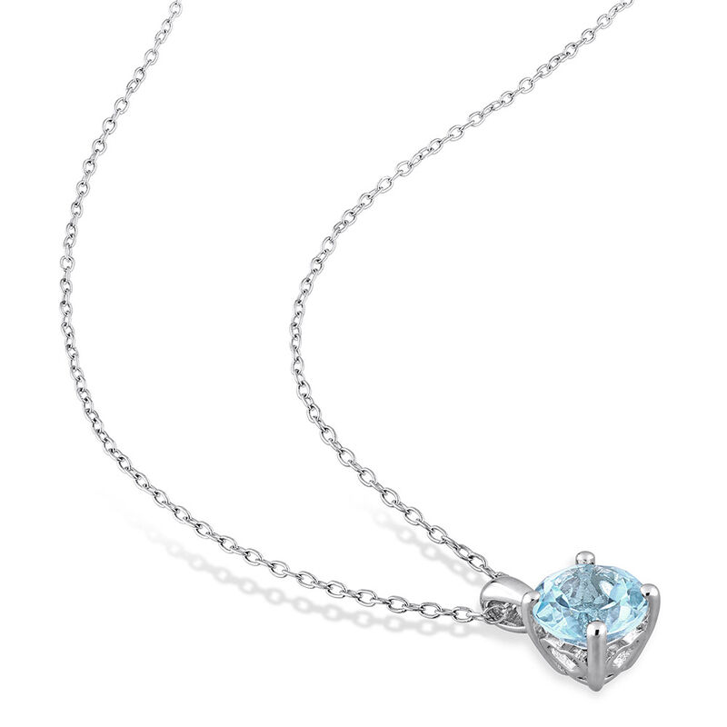 Blue Topaz Solitaire Pendant in Sterling Silver 