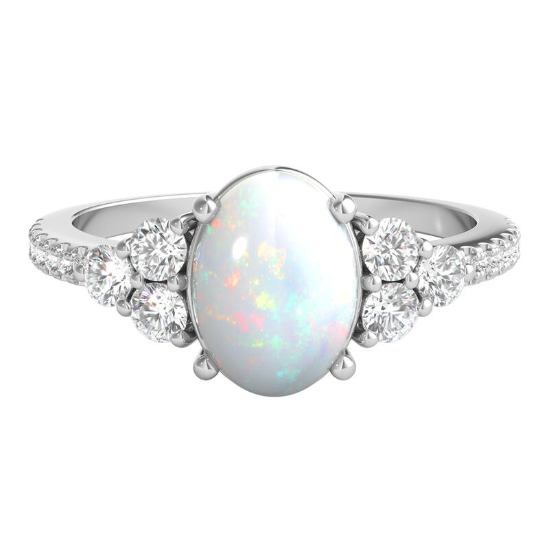 Lab Created Oval Opal &amp; Lab Created White Sapphire Ring in Sterling Silver