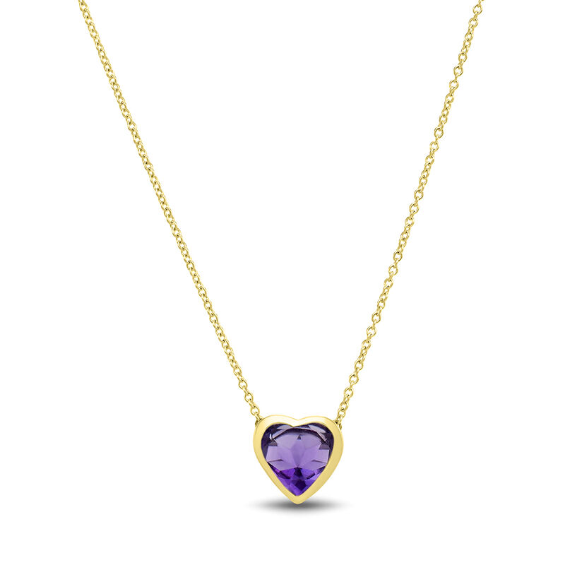 Amethyst Heart Shaped Necklace in 10K Yellow Gold