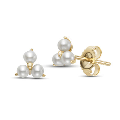 Freshwater Cultured Pearl Mini Cluster Earrings in 14K Yellow Gold