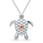 Diamond Accent Sea Turtle Pendant in Sterling Silver and 14 Rose Gold