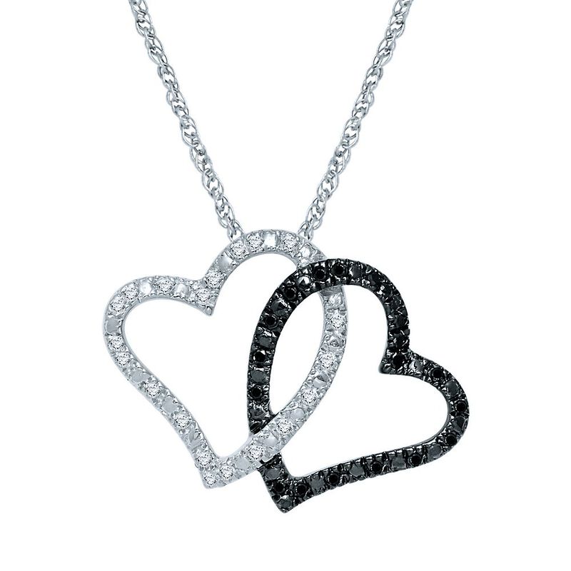 1/7 ct. tw. Black &amp; White Diamond Double Heart Pendant in Sterling Silver