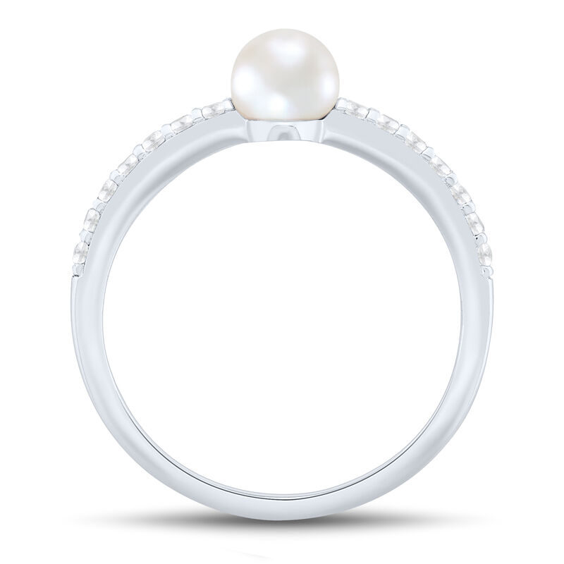 Freshwater Cultured Pearl and Lab Created White Sapphire Stack Ring in Sterling Silver