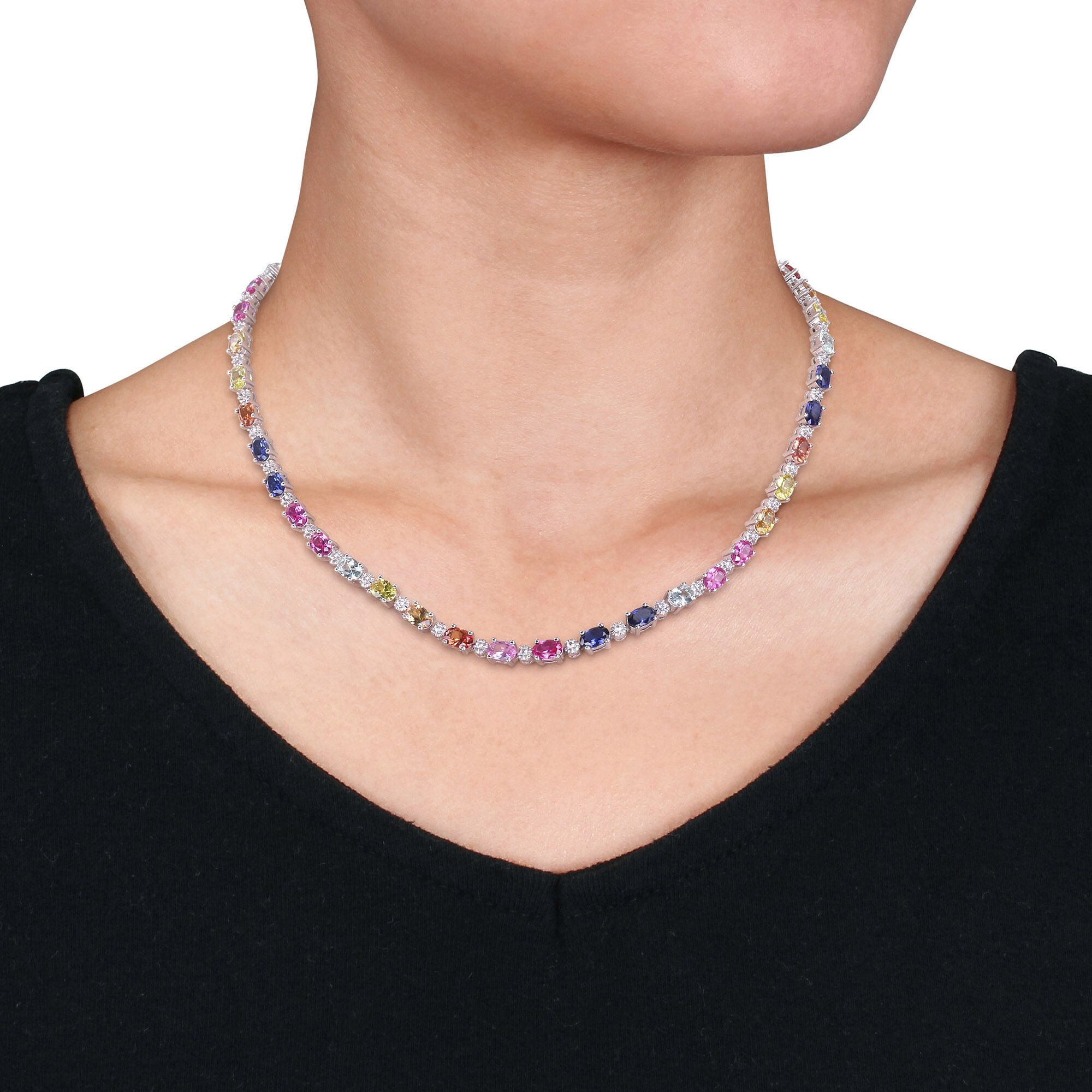 Two Row Multicolor Sapphire Necklace For Sale at 1stDibs