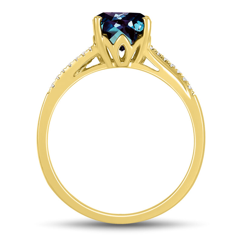 Oval Lab-Created Alexandrite Ring with Diamond Accents in 10K Yellow Gold