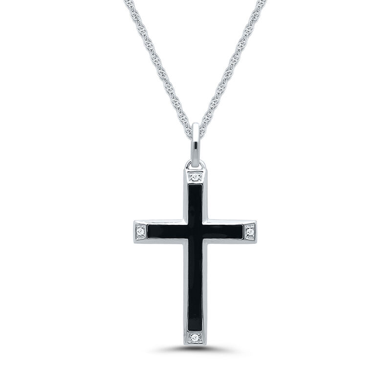 Black Cross Pendant in Black Enamel & Sterling Silver
