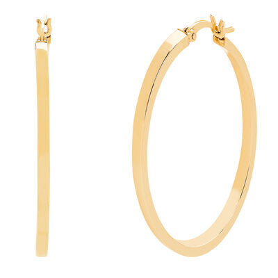 Polished Square Tube Hoop Earrings in 14K Yellow Gold, 40MM