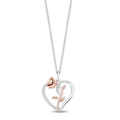 Diamond Belle Rose Heart Pendant in Sterling Silver and 10K Rose Gold (1/10 ct. tw.)