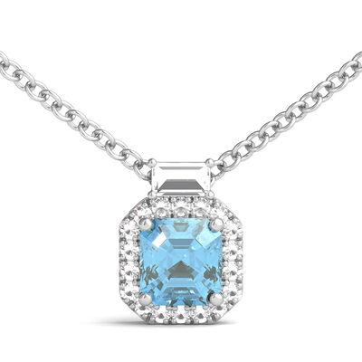 Sky Blue Topaz Pendant with Lab Created White Sapphires in Sterling Silver