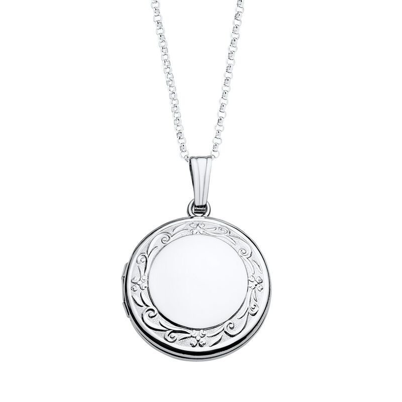 Round Locket with Floral Scroll Detail in Sterling Silver