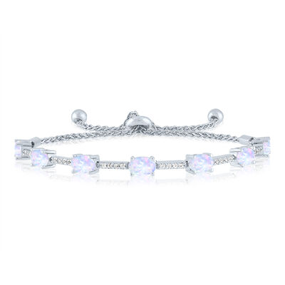 Lab-Created Opal & Lab-Created White Sapphire Bolo Bracelet in Sterling Silver
