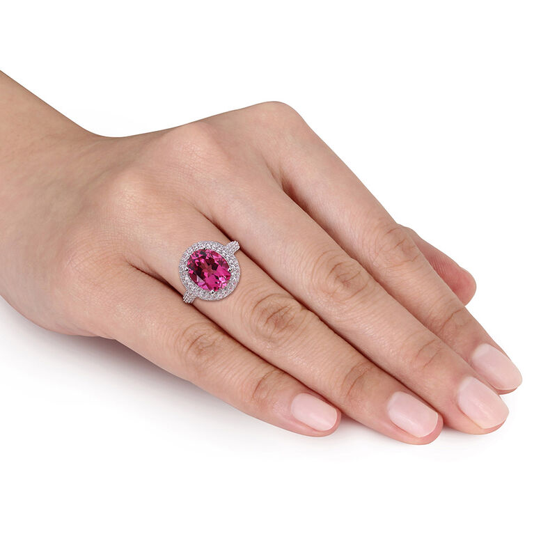 Pink Topaz &amp; Lab Created White Sapphire Ring in Sterling Silver