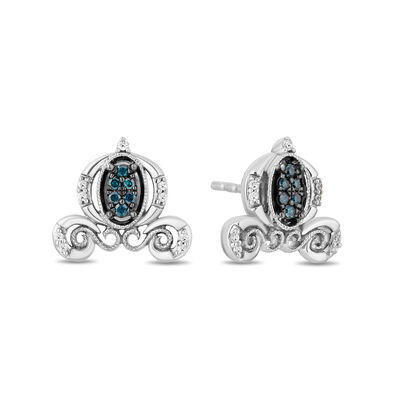 Cinderella Blue and White Diamond Carriage Earrings in Sterling Silver (1/7 ct. tw.)