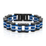 Men&rsquo;s Link Bracelet in Blue &amp; Black Ion-Plated Stainless Steel