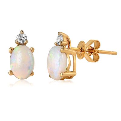 Opal & Diamond Earrings in 10K Yellow Gold