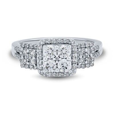 Princess-Cut Three-Stone Cluster Diamond Ring in 10K White Gold (1 ct. tw.)
