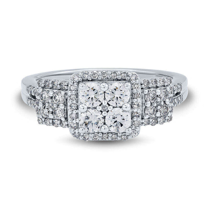 Princess-Cut Three-Stone Cluster Diamond Ring in 10K White Gold &#40;1 ct. tw.&#41;