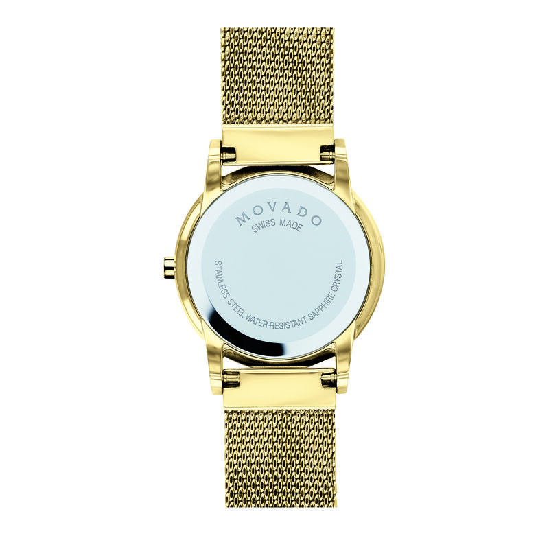 museum classic women&#39;s watch with black bezel in yellow gold-tone, 28MM