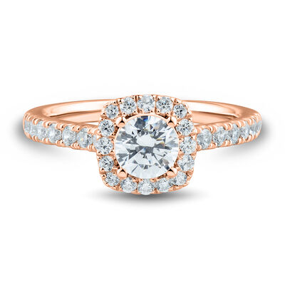 lab grown diamond halo engagement ring in 14k rose gold (1 1/4 ct. tw.)